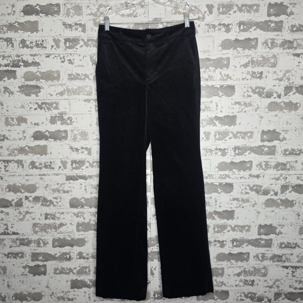 NYDJ Pants Womens 0 Black Velveteen Straight Leg Trouser Lift Tuck Stretch Darts